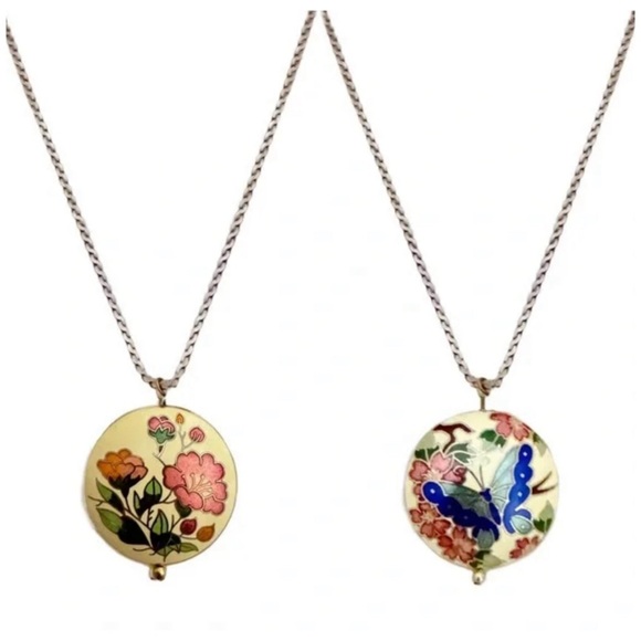 Bohemian Jewelry - BOHEMIAN • Butterfly Flower Vintage Ceramic Necklace